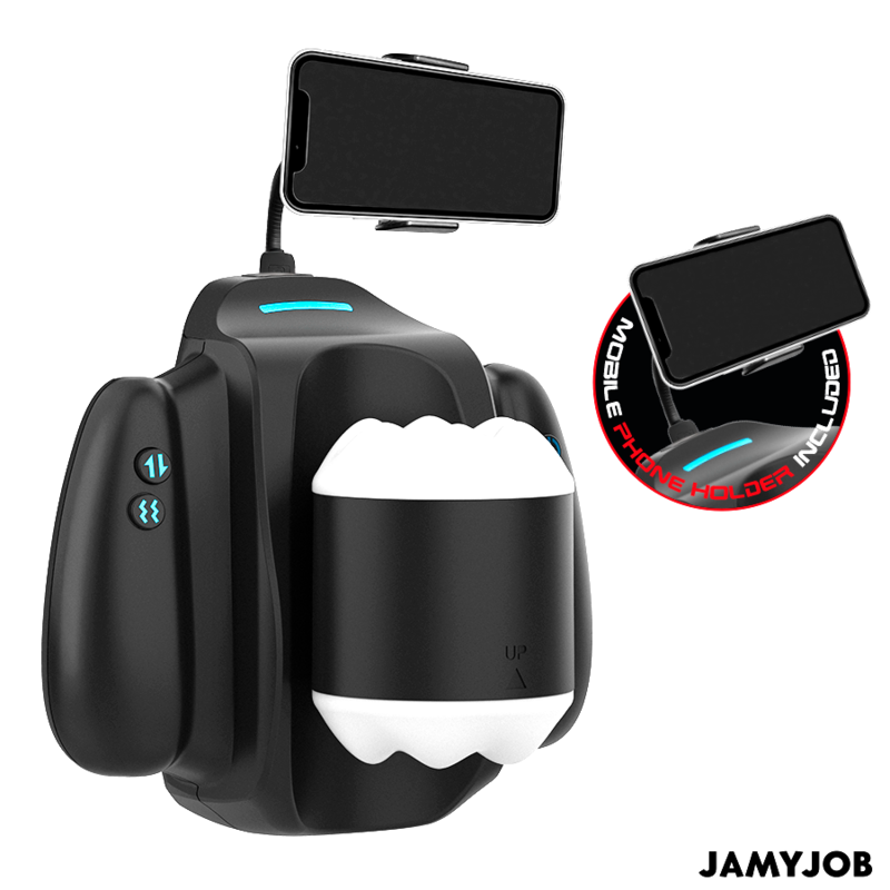 JAMYJOB - PLAY-R MASTURBATEUR AUTOMATIQUE AVEC POUSSE, VIBRATION ET SUPPORT POUR TÉLÉPHONE PORTABLE NOIR