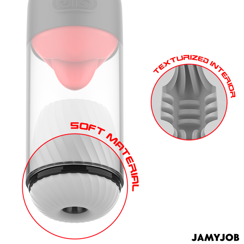JAMYJOB - MASTURBATEUR LICK-R AVEC SIMULATEUR DE LÉCHAGE ROTATIF À 360° ET VIBRATION NOIR