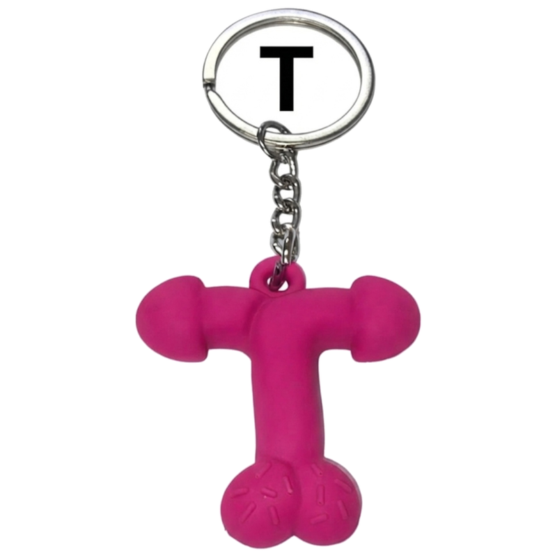 DIABLO PICANTE - PORTE - CLÉS FUCHSIA EN FORME DE PÉNIS, LETTRE T PARFUMÉE À LA FRAISE
