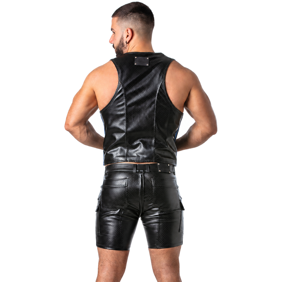 LOCKER GEAR - PUNCH HOLE LEATHERETTE GILET BLEU S