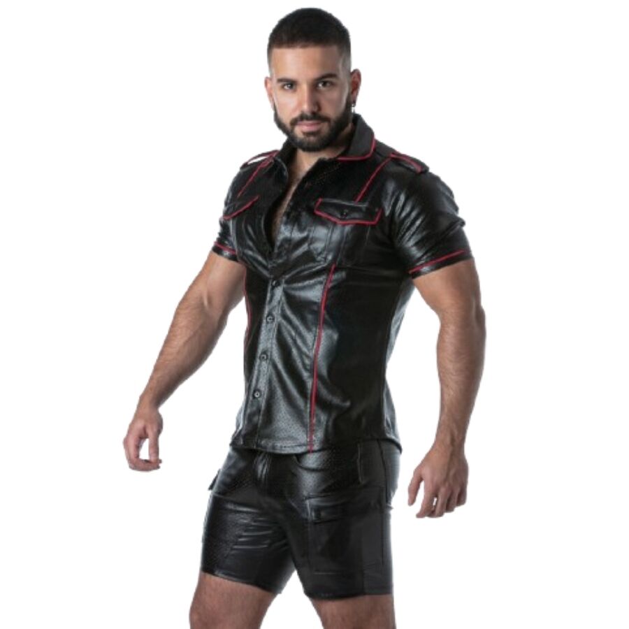 LOCKER GEAR - PUNCH HOLE LEATHERETTE CHEMISE BLEU S