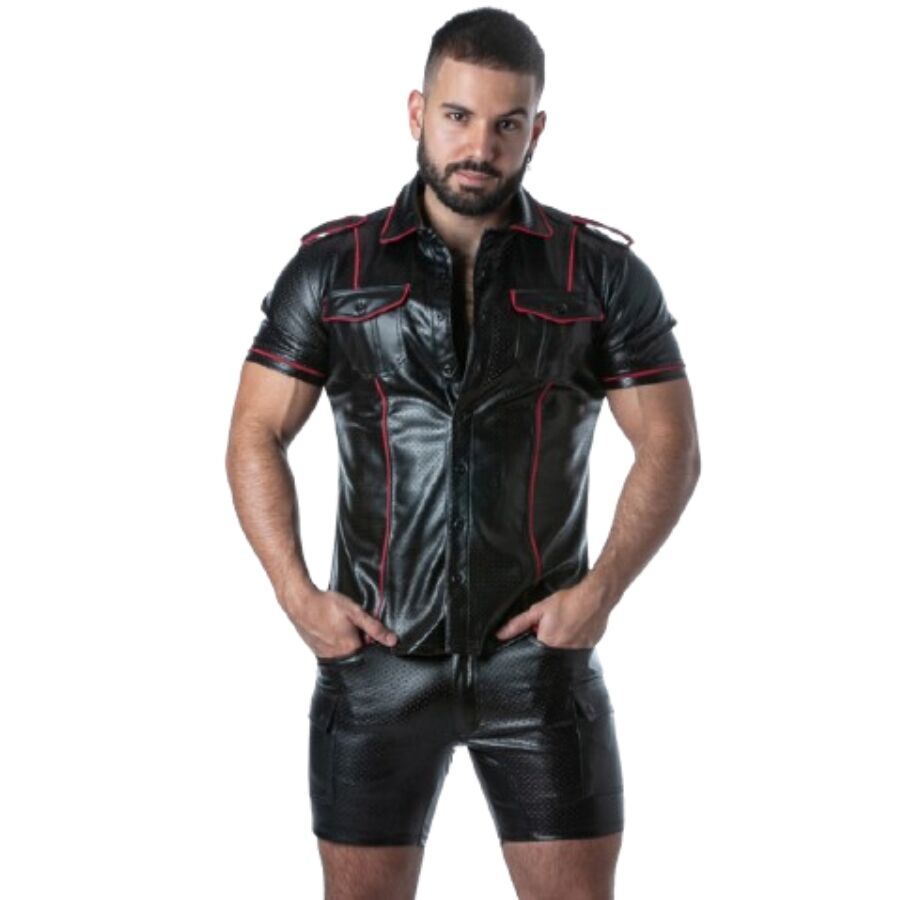 LOCKER GEAR - PUNCH HOLE LEATHERETTE CHEMISE BLEU S