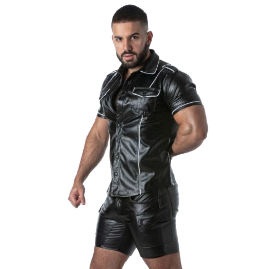 LOCKER GEAR - PUNCH HOLE LEATHERETTE CHEMISE BLEU S