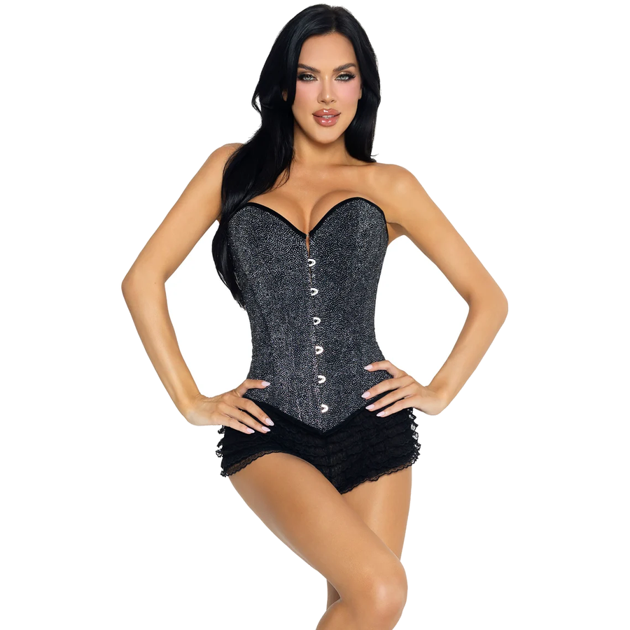 Leg Avenue Corset Pailleté Lingerie Sexy Ensemble Noir Lacé