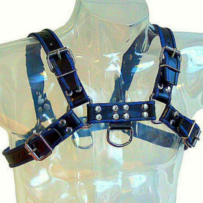 Harnais Cuir Poitrine Bulldog Bleu et Noir - Leather Body - LEATHER BODY