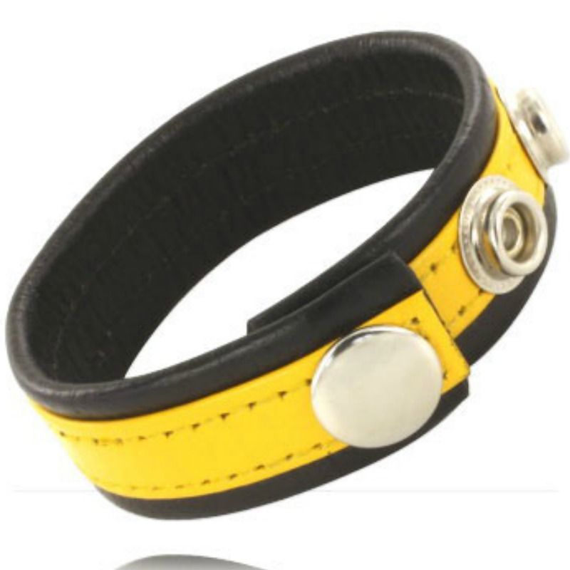 Cockring Cuir Réglable Jaune Noir 3 Positions - Metal Hard - LEATHER BODY