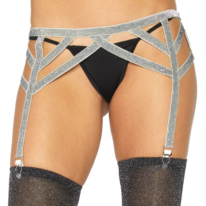 Porte-Jarretelles Élastique Lurex Argent Taille Unique - Leg Avenue