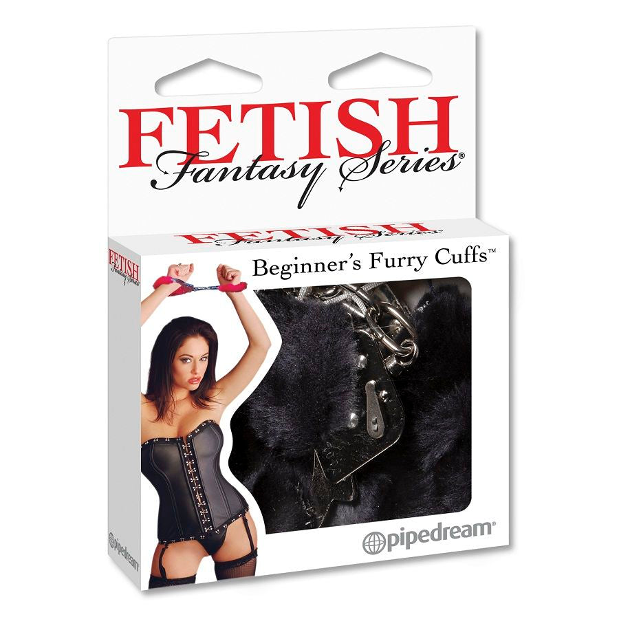 Menottes BDSM Fourrure Noire Furry - Fetish Fantasy Series