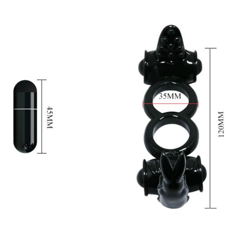 Baile - Double Anneau Pénien Vibrant Sweet Ring - Noir