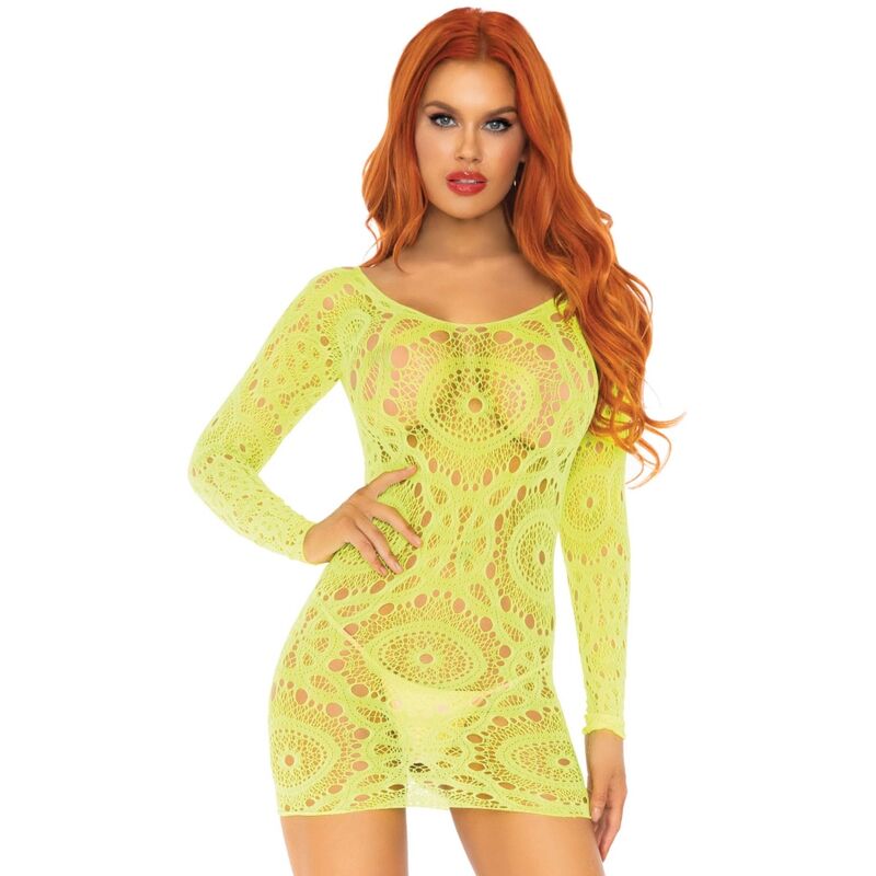 Mini Robe Dentelle Crochet Manches Longues Néon - Leg Avenue