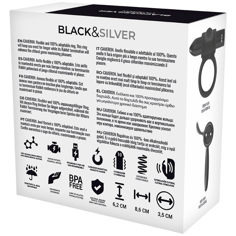 Anneau Vibrant Rechargeable Cameron Noir - Black&Silver