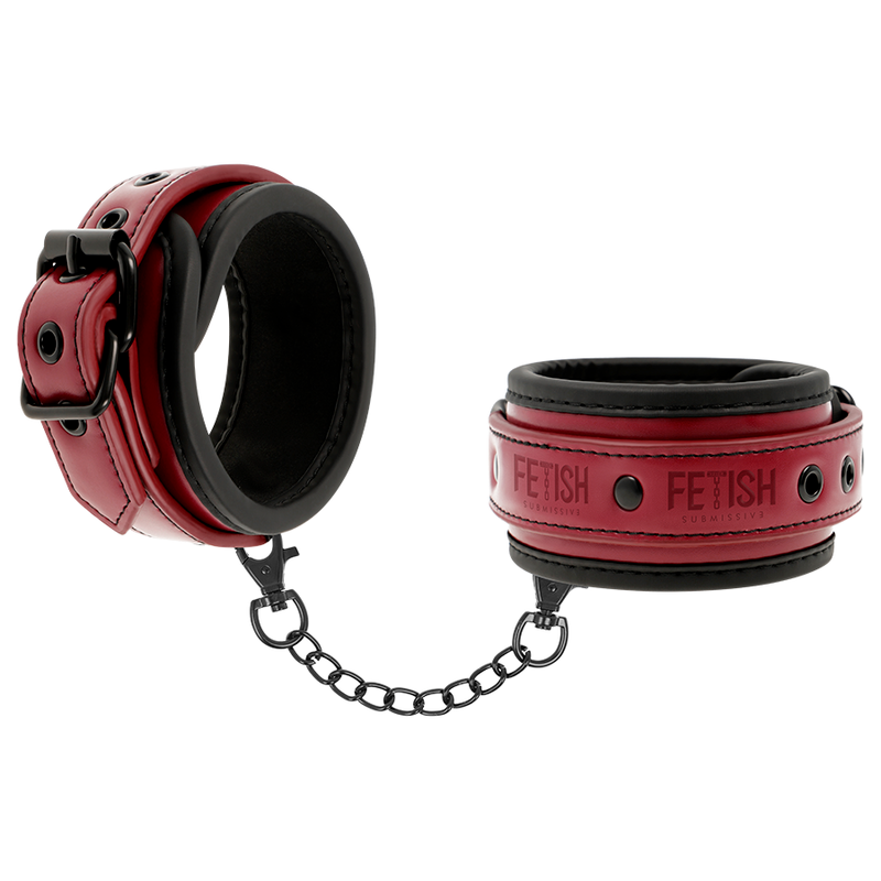 Fetish Submissive – Menottes BDSM en Cuir Synthétique Rouge