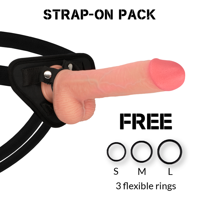 Rock Army - Gode Ceinture XL Réaliste avec 3 Cockrings / 24 cm