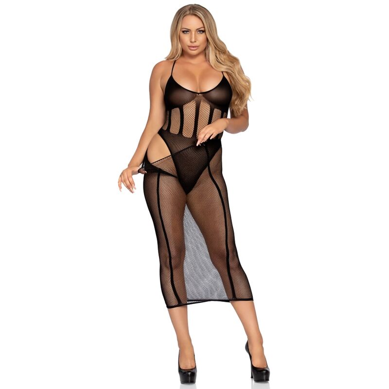 Ensemble Lingerie Body Résille et Jupe Noire - Leg Avenue