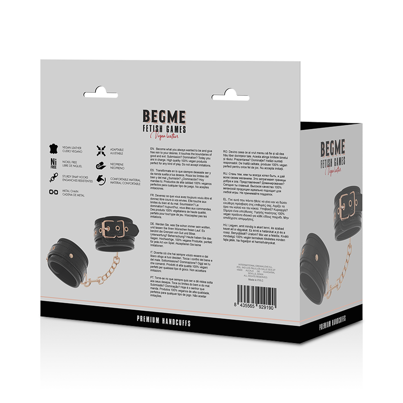 Menottes BDSM Black Edition Premium Cuir Vegan - Begme - Begme Fetish Games