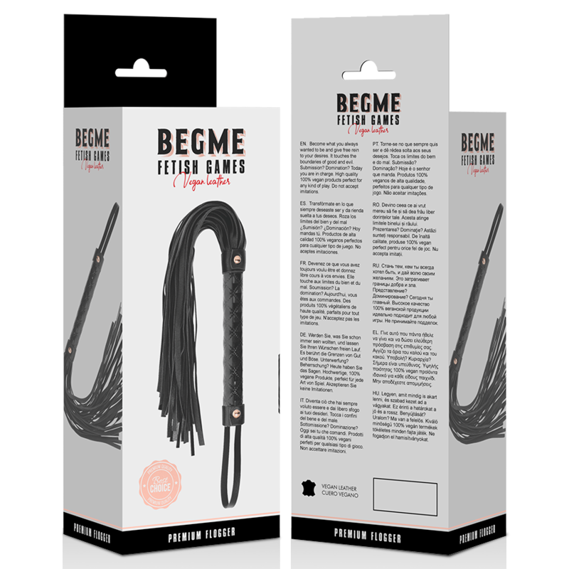 Begme - Martinet BDSM avec Poignée en Simili Cuir Noir