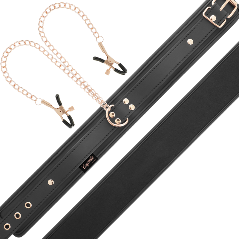 Collier Cuir Vegan avec Pinces Tétons Chaîne - Coquette Fantasy