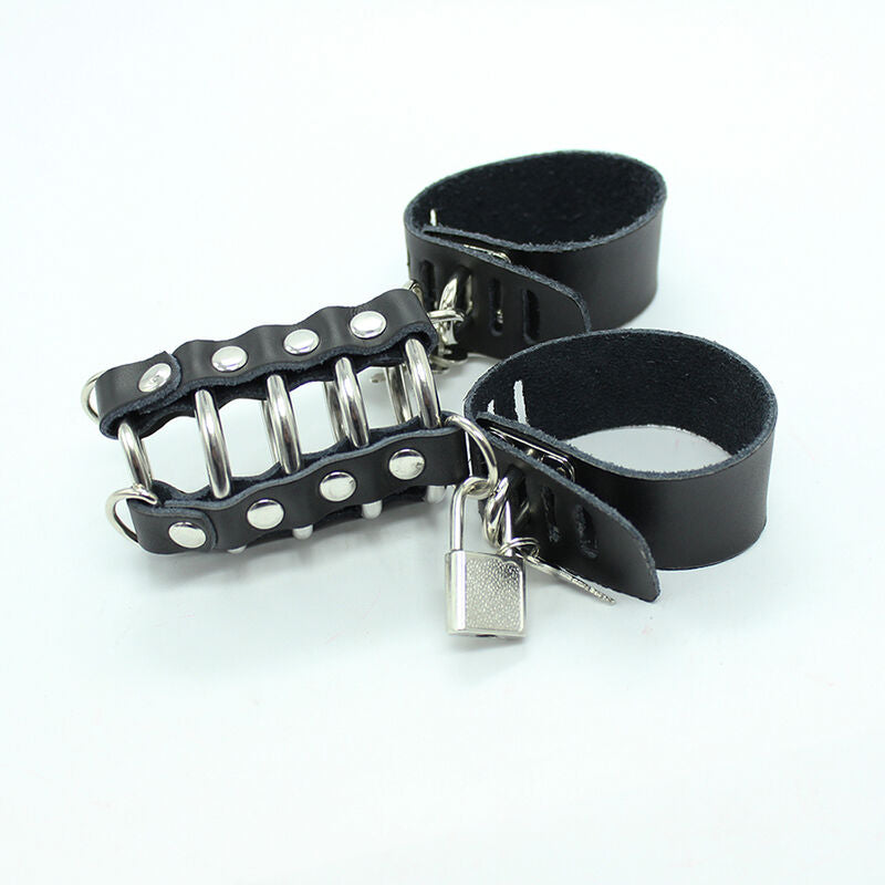Cage pénis avec anneaux métalliques et sangle cuir - Ohmama - OHMAMA FETISH