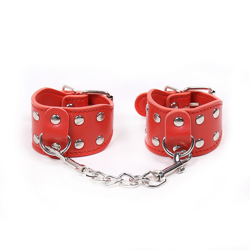 Menottes ajustables avec chaîne métallique rouge - Ohmama Fetish - OHMAMA FETISH