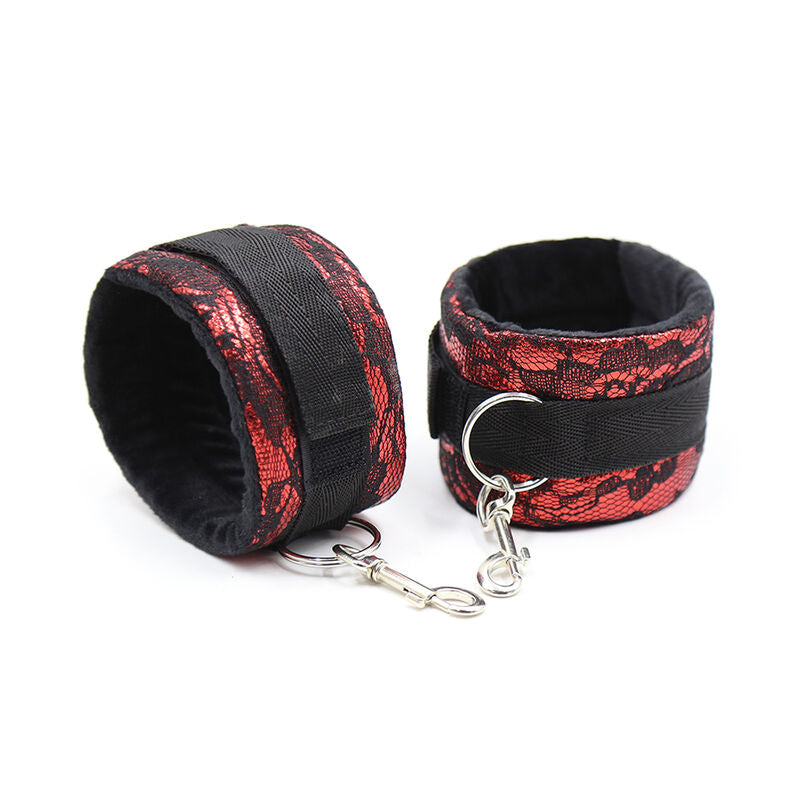 Menottes en velours avec ruban nylon rouge et noir - Ohmama - OHMAMA FETISH