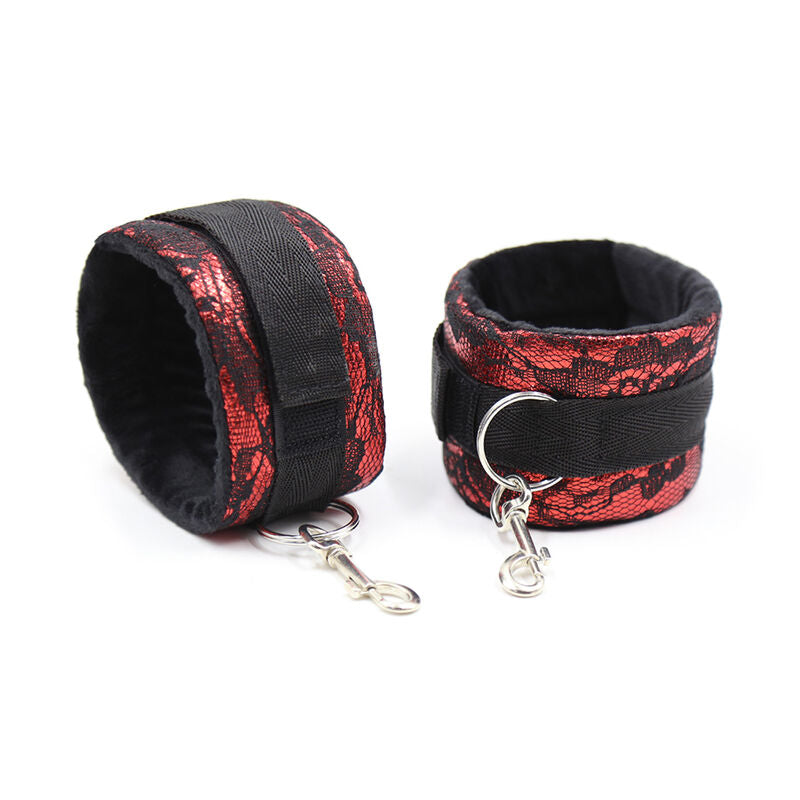 Menottes en velours avec ruban nylon rouge et noir - Ohmama - OHMAMA FETISH