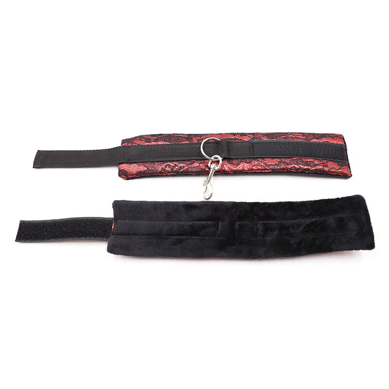 Menottes en velours avec ruban nylon rouge et noir - Ohmama - OHMAMA FETISH