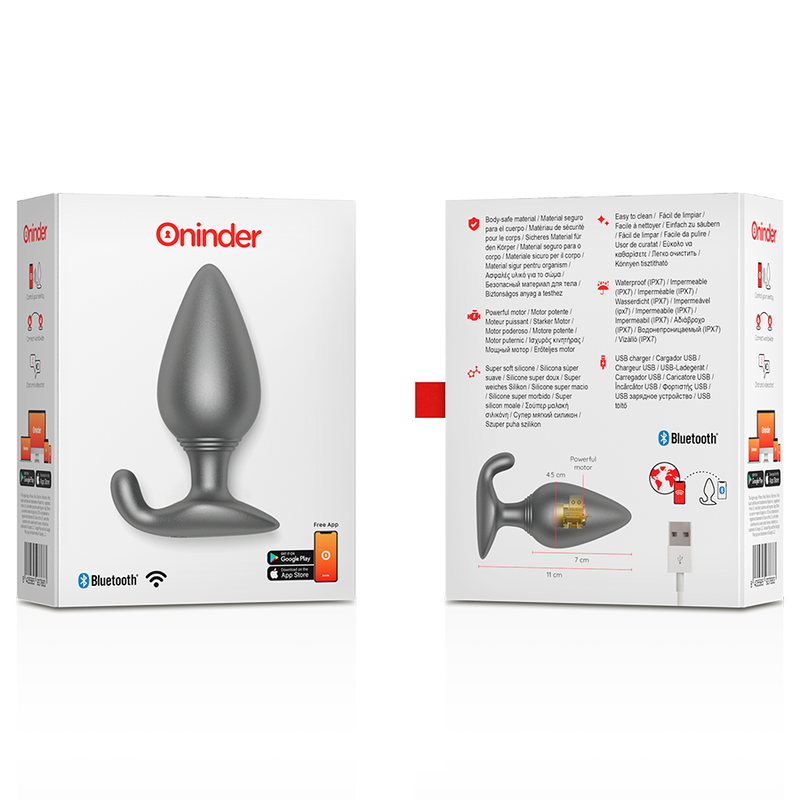 ONINDER - Plug Anal Vibrant et Connecté via Téléphone - Gris