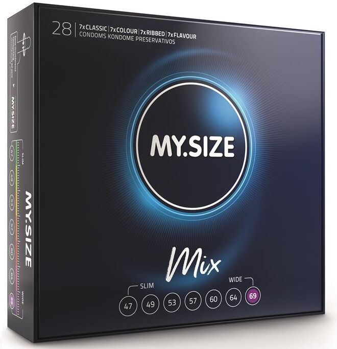 My Size – Mix Préservatifs 69 mm XXXL – Naturels Nervurés Aromatisés – 28 unités