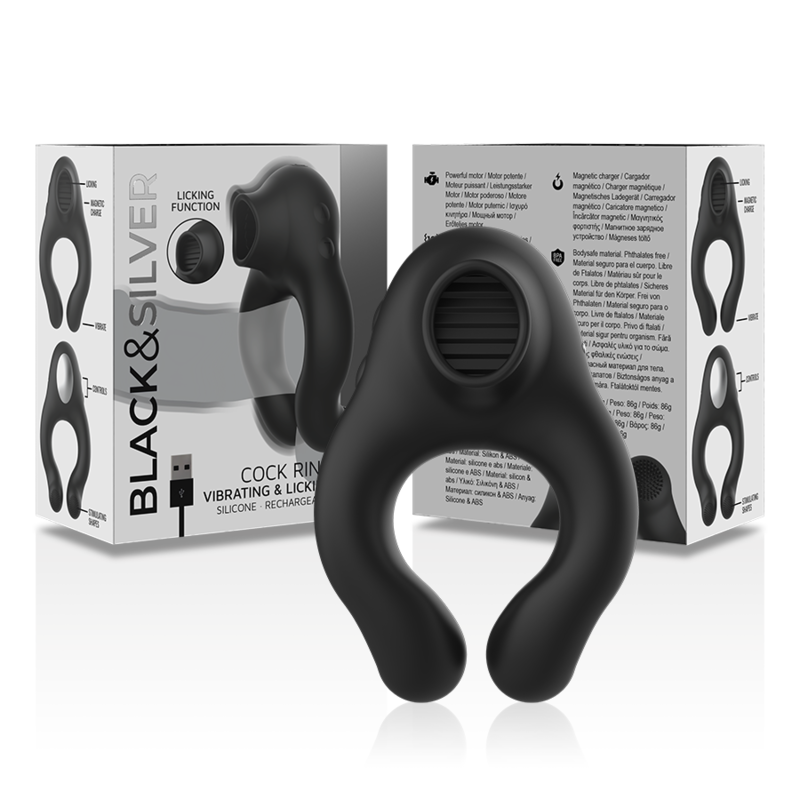 Anneau Vibrant Licking 3 Moteurs Rechargeable Noir - Black&Silver