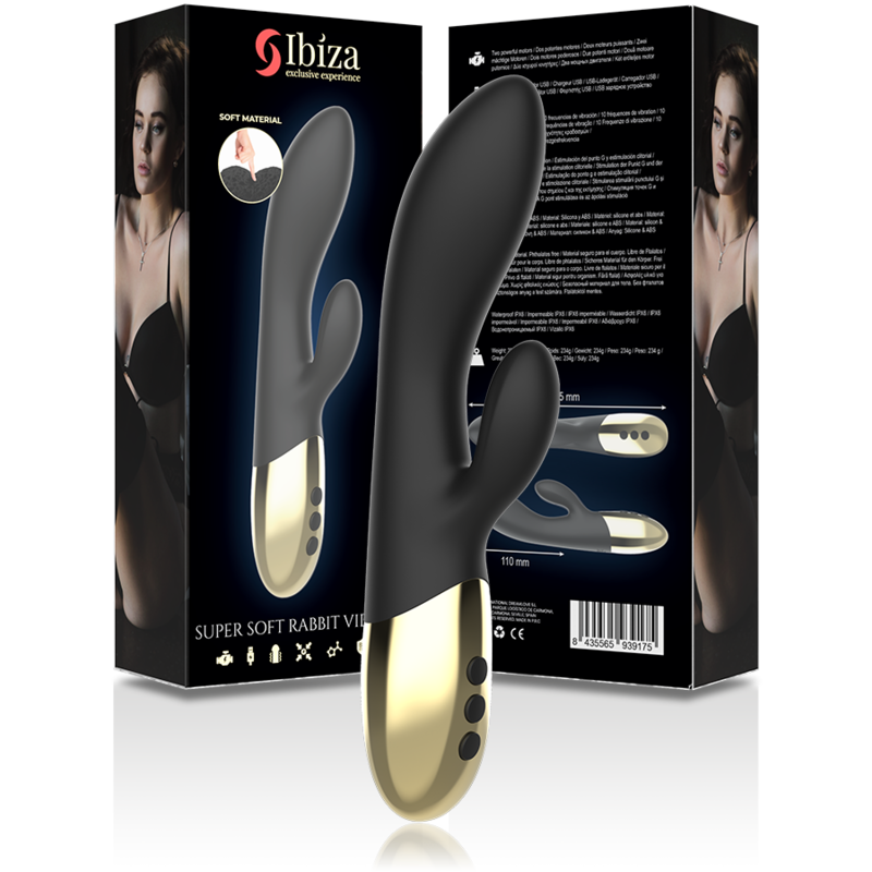 Vibromasseur Lapin Ibiza Super Doux Noir et Or - Ibiza