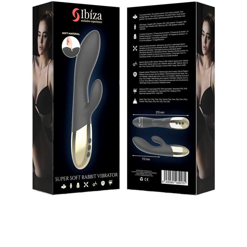 Vibromasseur Lapin Ibiza Super Doux Noir et Or - Ibiza
