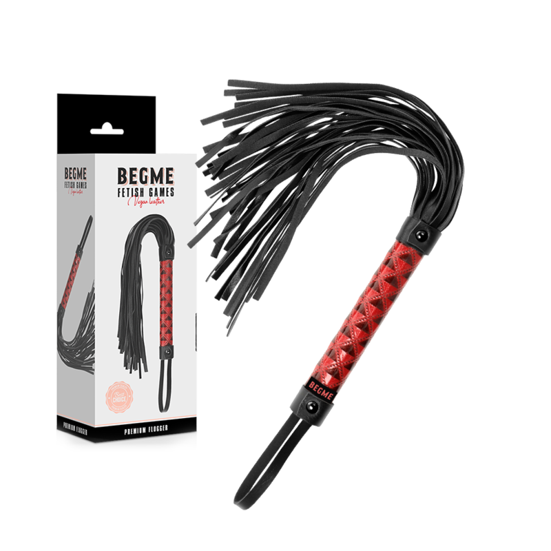 Begme - Fouet BDSM en cuir Végan - Rouge / Noir