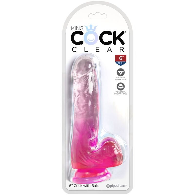 Gode Réaliste King Cock Clear Rose Translucide 13,5cm - Pipedream