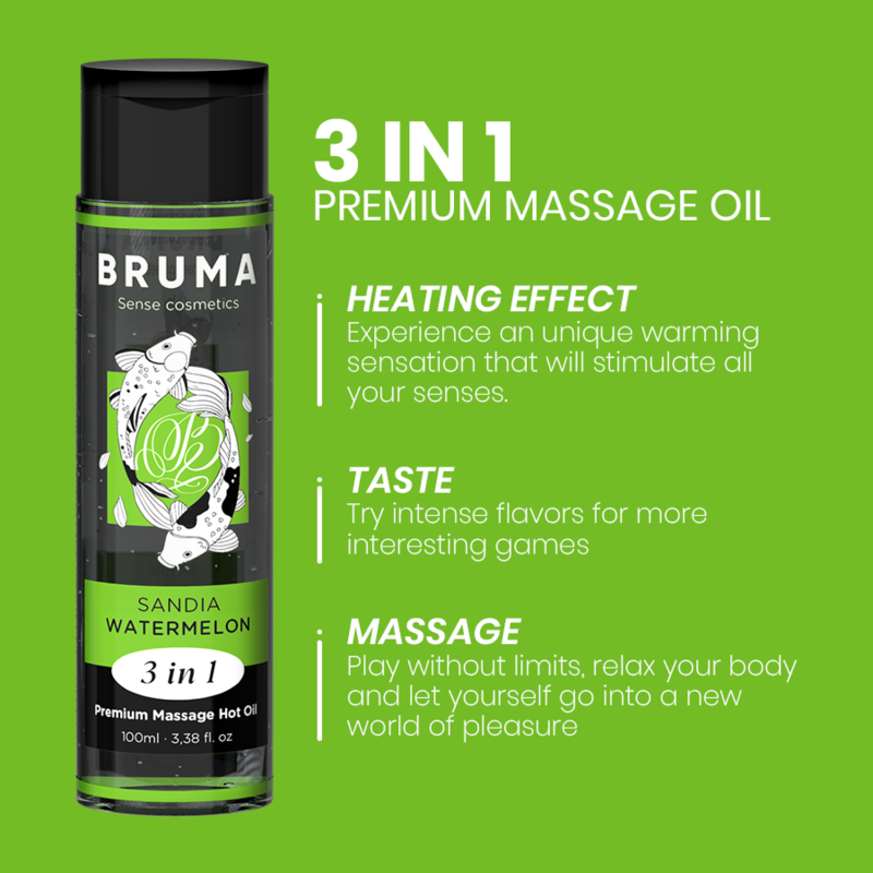 Huile Massage Chauffante Bruma Pastèque 3en1 100ml - Bruma