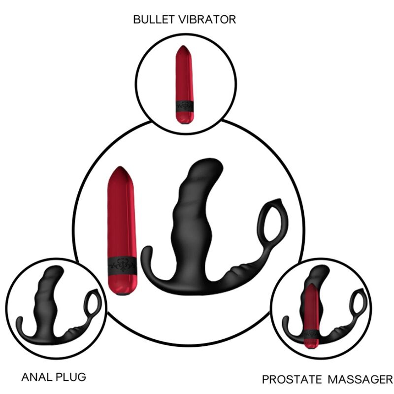 Vibromasseur Anal Knight avec Anneau Pénien Noir - Armony