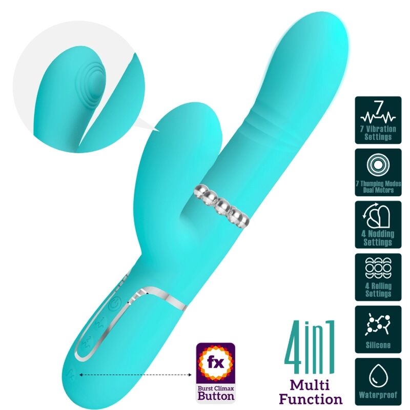 Pretty Love – Vibromasseur Rabbit 7 Modes de Vibration Vert Aqua
