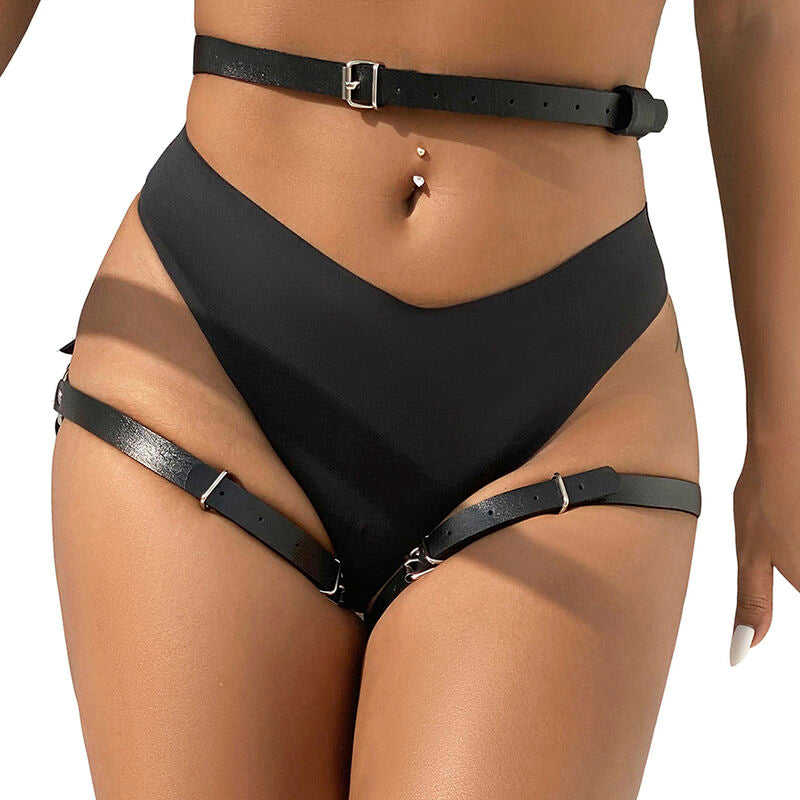 Harnais taille et jambes en cuir noir taille unique - Subblime - SUBBLIME FETISH