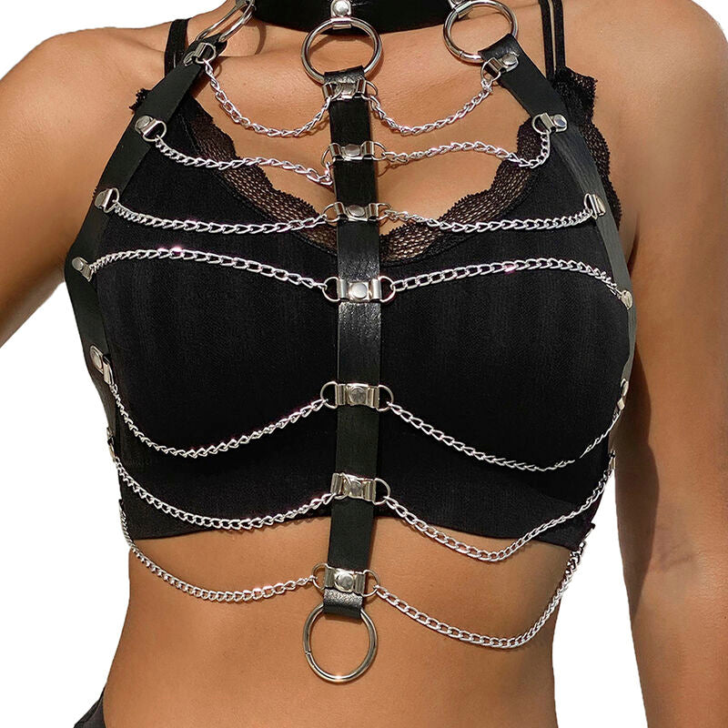 Harnais Poitrine Chaîne S Cuir Noir Taille Unique - Subblime - SUBBLIME FETISH