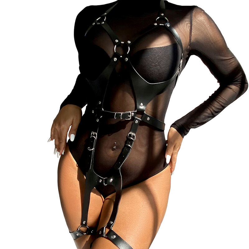 Harnais Complet Cuir Noir avec Boucles Taille Unique - Subblime - SUBBLIME FETISH