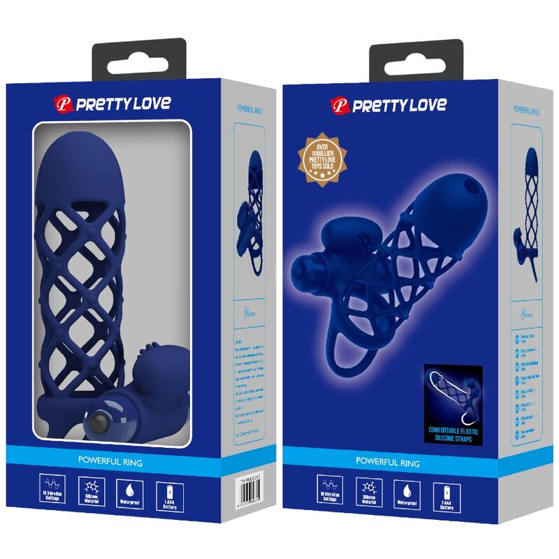 Gaine Pénis Vibrant Pretty Love avec Anneau Bleu - Pretty Love