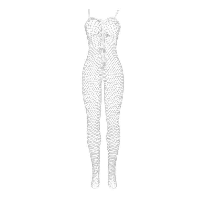 Bodystocking Résille Blanc Entrejambe Ouvert Nœuds - Subblime - SUBBLIME BODYSTOCKINGS