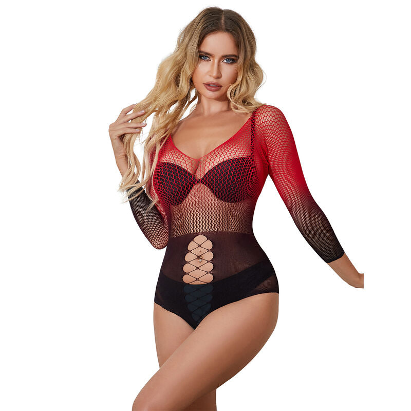 Robe Résille Dégradé Rouge et Noir Manches Longues - Subblime - SUBBLIME DRESSES