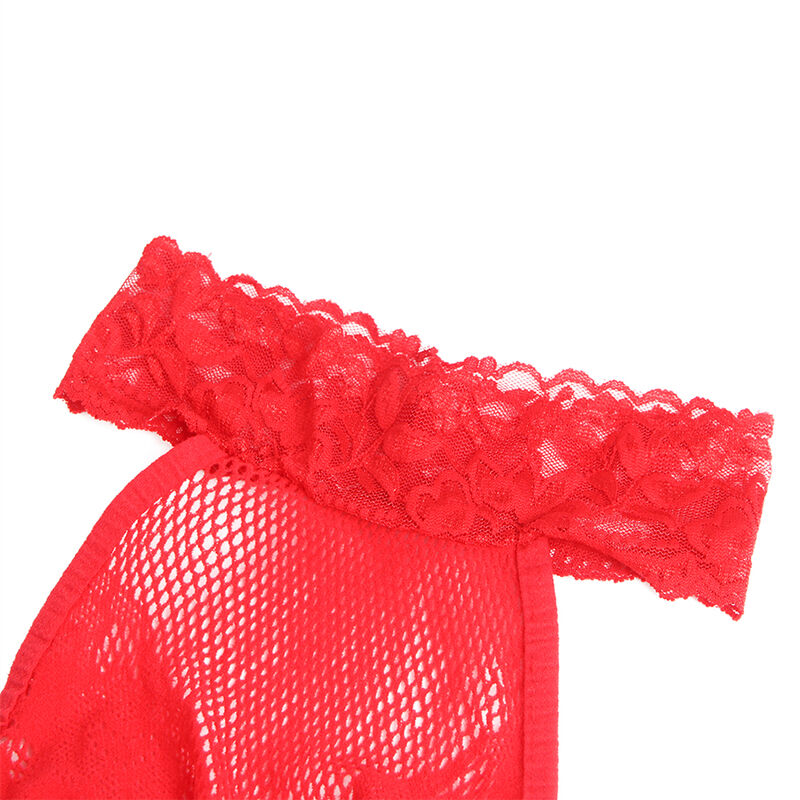 Bodystocking Résille Dentelle Col Montant Rouge - Subblime - SUBBLIME BODYSTOCKINGS