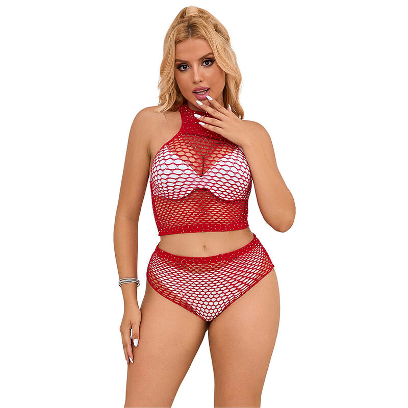 Ensemble Lingerie Résille Strass Rouge Taille Unique - Subblime - SUBBLIME SETS