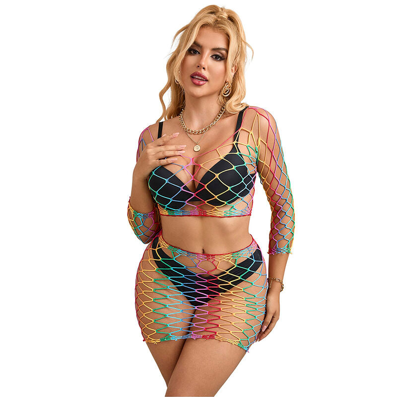 Ensemble Lingerie Résille 2 Pièces Arc-en-Ciel - Subblime - SUBBLIME SETS