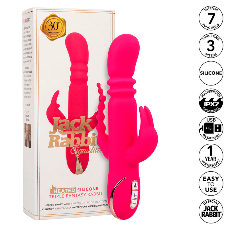 Vibromasseur Rabbit Jack Fantasy Triple Chauffant Rose - Calexotics