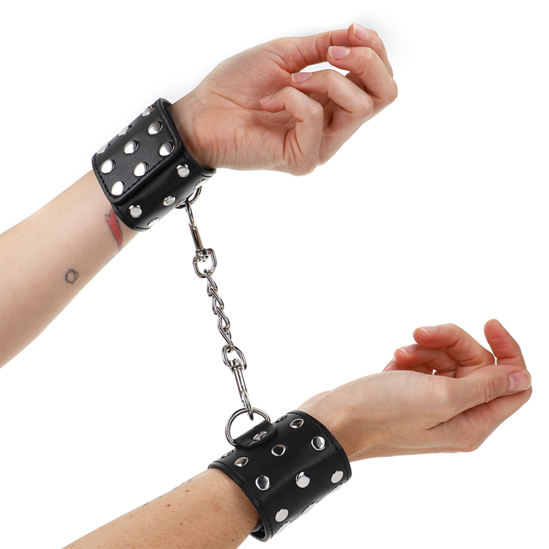 Menottes Cuir KINK Rivets Noires Ajustables 19-24cm - KINK - KINK WRIST RESTRAINT