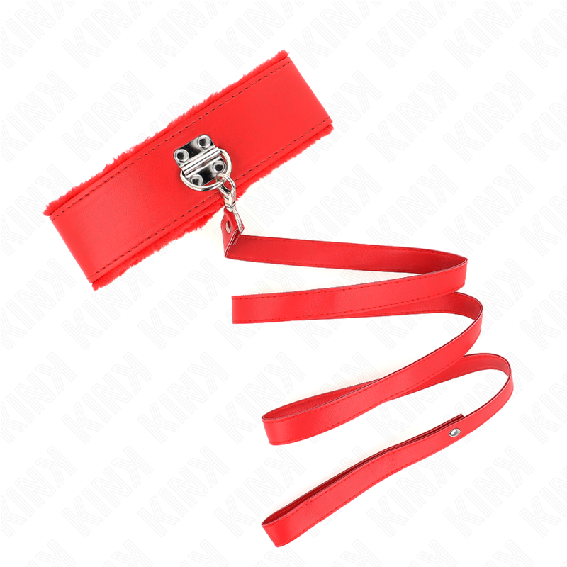 Collier avec Laisse 116cm Clous Argentés Rouge - Kink - KINK COLLAR & GAG