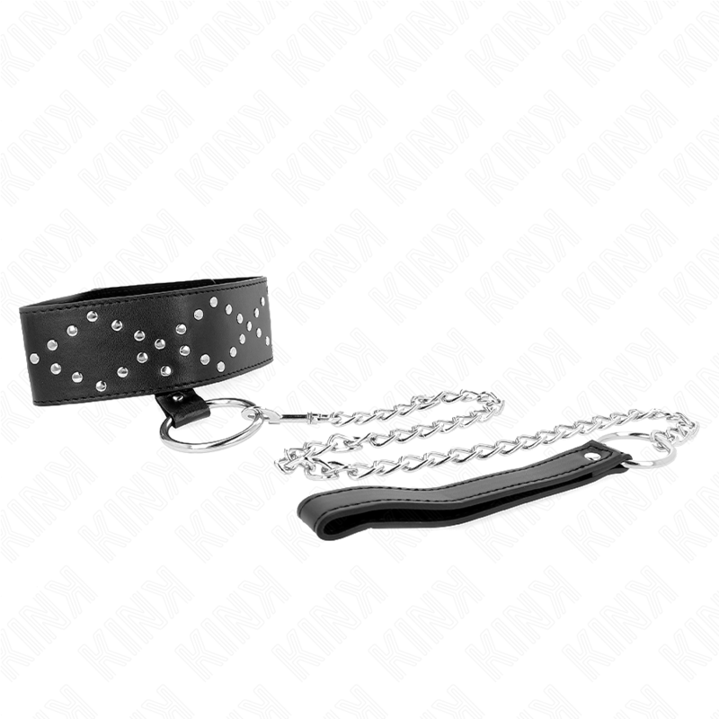 Collier BDSM avec Laisse Clous Argentés 65cm Réglable - KINK - KINK COLLAR & GAG