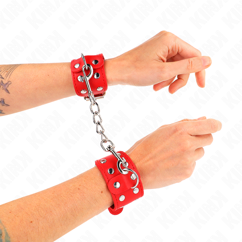 Bracelets BDSM Double Ligne de Clous Réglables Rouge - KINK - KINK WRIST RESTRAINT